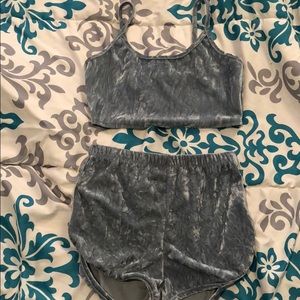 velvet crop top with matching shorts